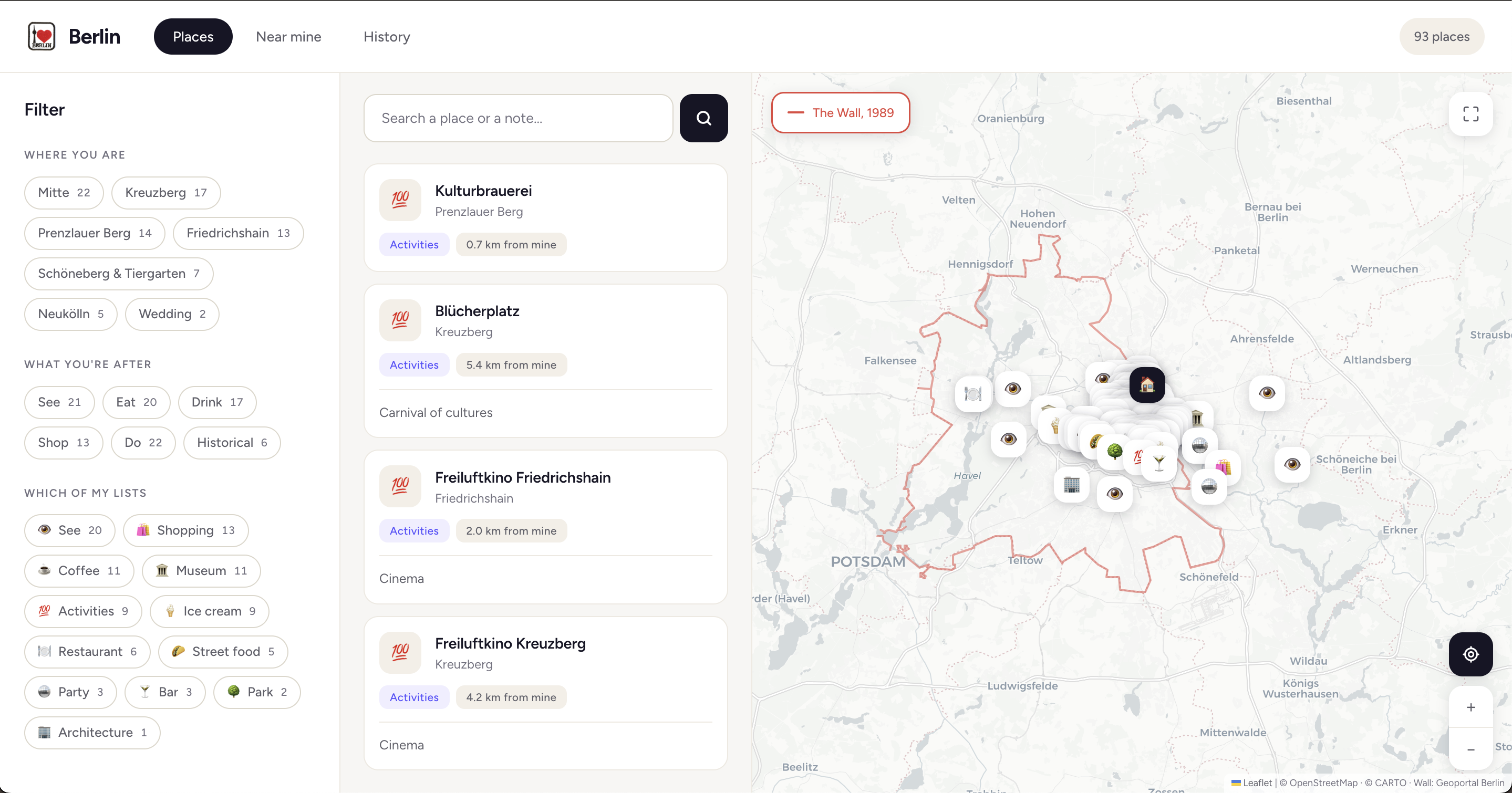 Berlin for my besties app interface